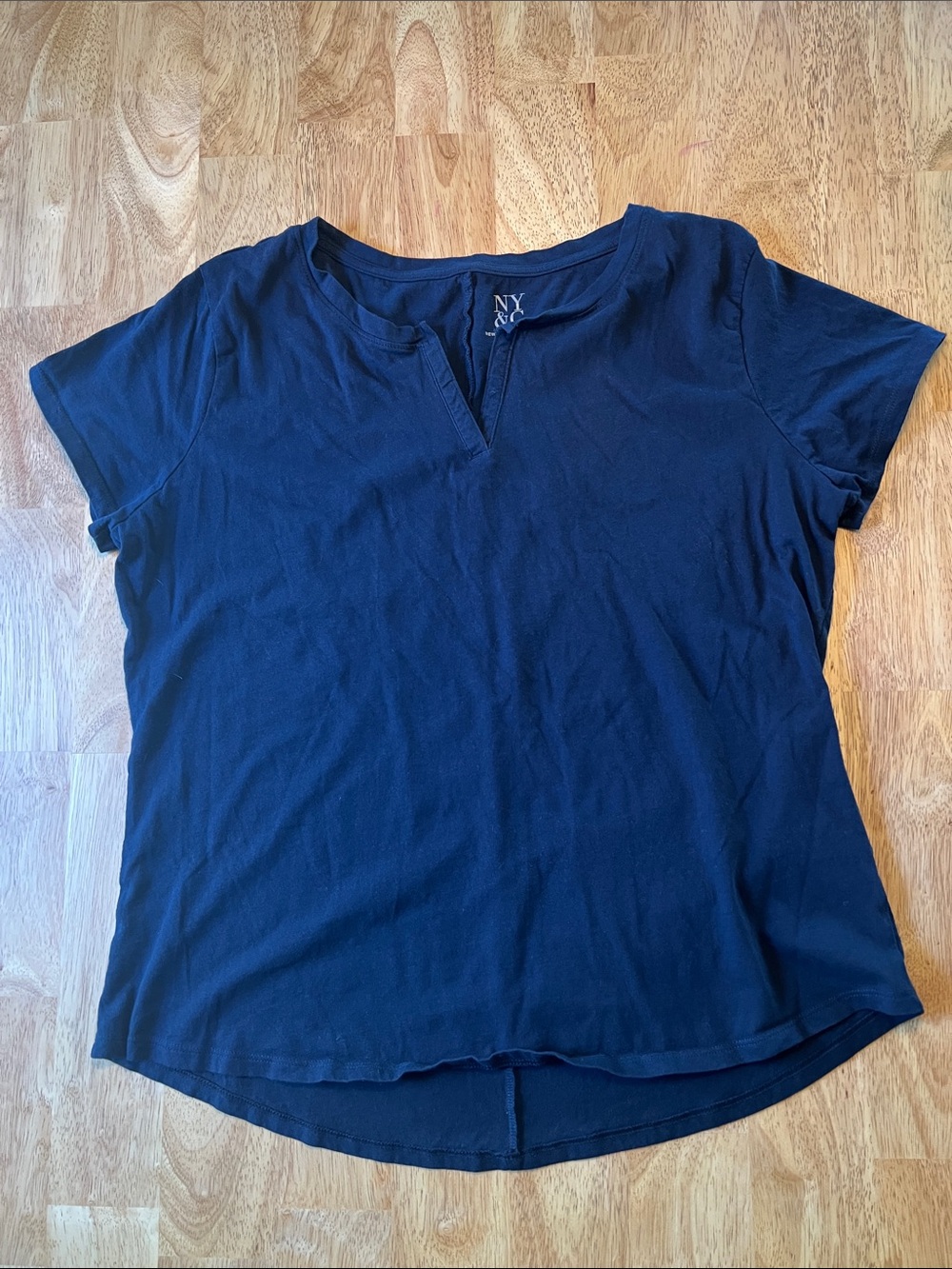 NY&C Cotton Navy Blue Notched V-Neck Size XL